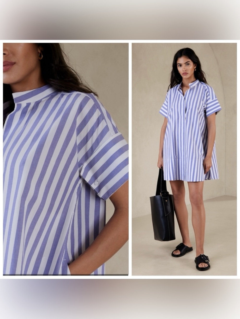 Banana Republic Rhyah Cotton Blue Striped Poplin Mini Dress XS/S